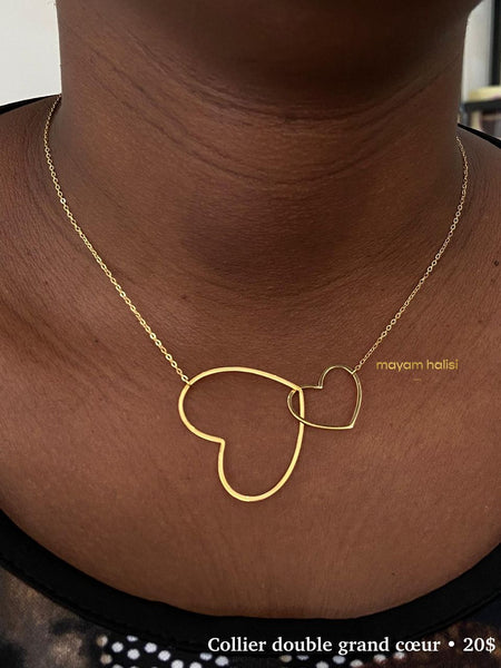 Collier double grande coeur