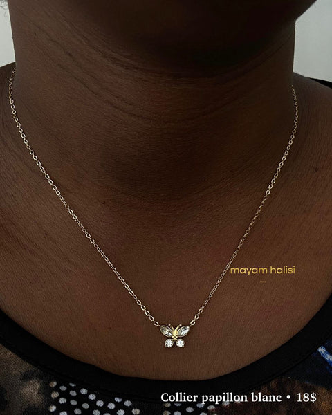 Collier papillon blanc