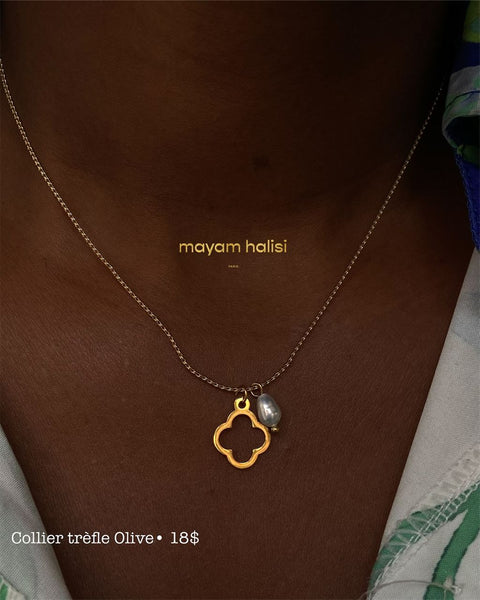 Collier trèfle Olive